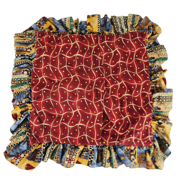 Rooster Throw Pillow Cover & Insert 18x18 inch Ruffle Edge Blue Red Green Bright - Picture 2 of 12